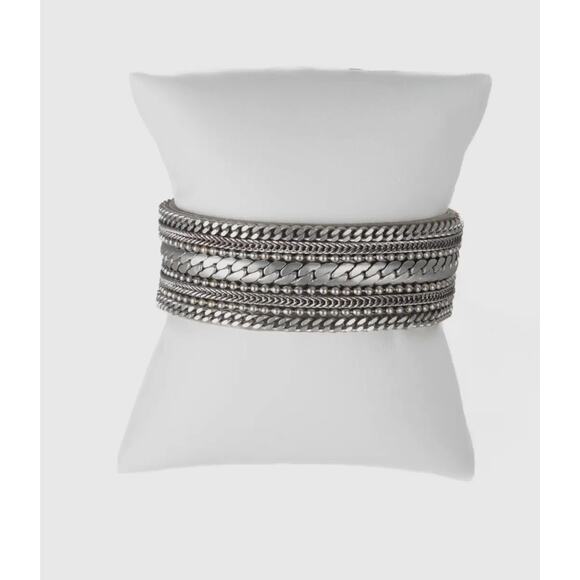 Silver Dainty Chains Leather Bracelet NWT - Picture 3 of 5